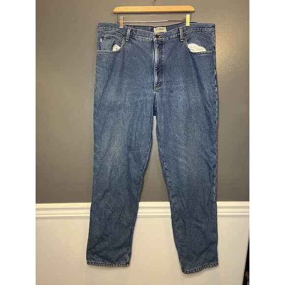 LL Bean Jeans Mens 42x32 Blue Classic Fit Fleece Lined Denim Pants Lined Winter - Picture 7 of 7